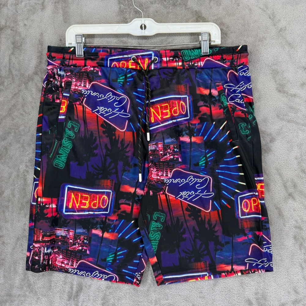 Fresh Prints of Bel-Air Mens Neon Sign Hotel California Shorts Large Multicolor‎